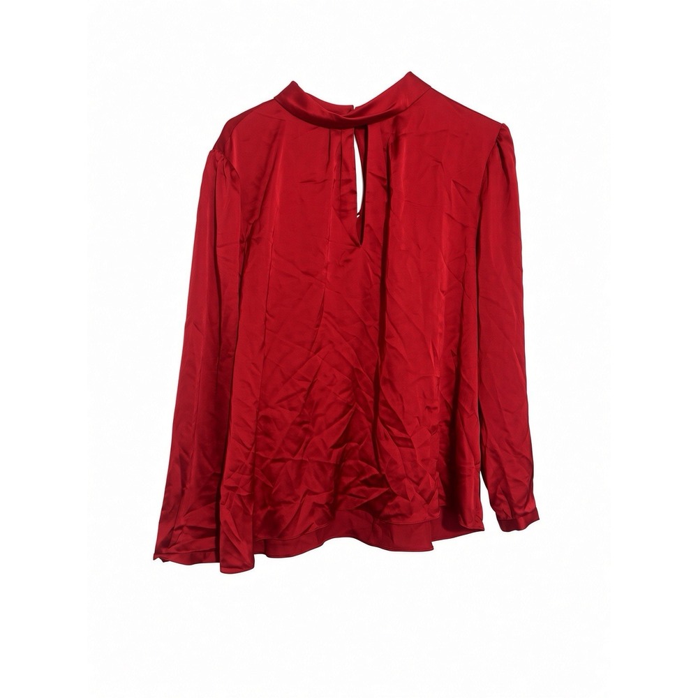 1.  STATE Red Long Sleeve Blouse XXL Keyhole Mock Neck Satin Polyester - Picture 4 of 9